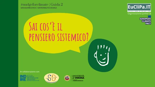 Copertina della guida “Sai cos’è il pensiero sistemico?” della serie #Nudgeforclimate, realizzata da SYDIC.